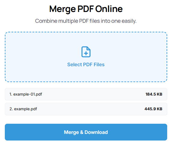 Box PDF Merge PDF tool interface showing the file upload area and merge button