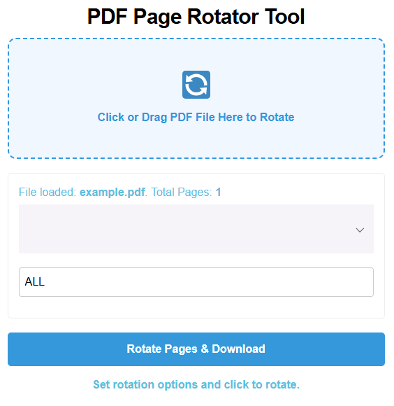 Box PDF rotate tool interface showing the upload area, rotation angle dropdown, page range field, and download button