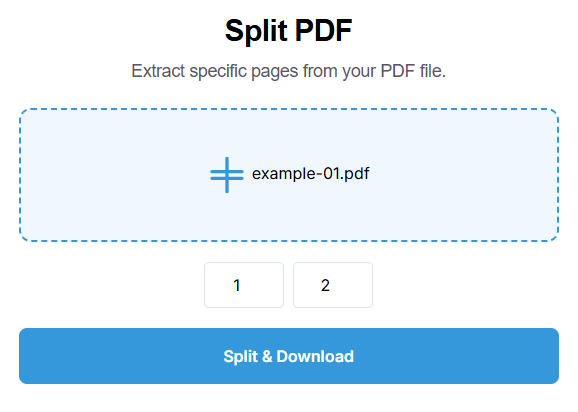 Box PDF Split PDF tool interface showing the upload area, page range fields, and split button